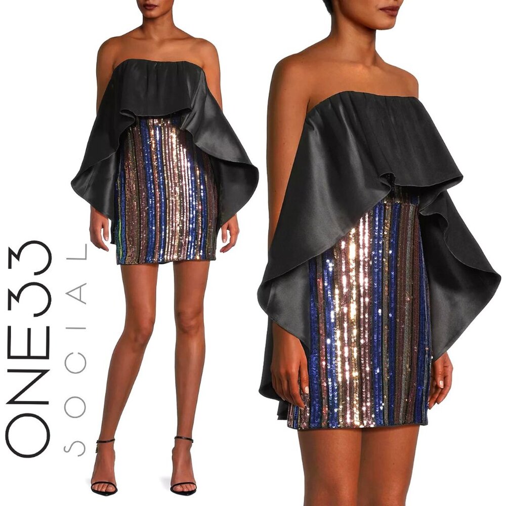 💥INSANELY BEAUTIFUL💥Badgley Mischka Strapless Sequin Cape Dress
